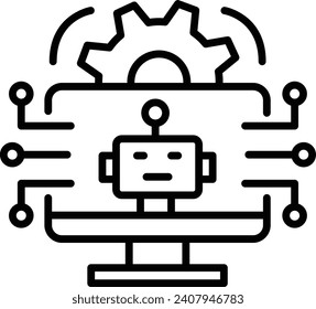 Calibration of Robotic Devices using AI and ML concept, Chip Crafting vector line icon design, predictive modeling or adaptive control symbol, artificial intelligence sign neural circuit illustration