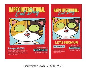 Calico Cartoon Cat Social Media Template for International Cat Day Social Media