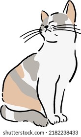 Calico Cat sitting sleep Animal in action Hand drawn color illustration