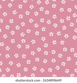 Calico Ditsy Floral Repeat Pattern. Pink and Rose Chintz Seamless Vector Design