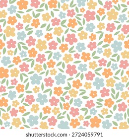 Calico floral seamless pattern with cute tyny flowers and leaves for nursery prints, banners, wallpaper, backgrounds, wrapping paper, textile, apparel decor, etc. EPS 10