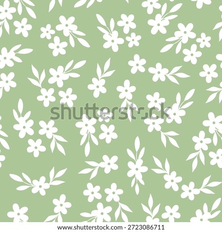Calico floral seamless pattern on green background for wallpaper, textile prints, scrapbooking, stationery, wrapping paper, packaging, etc. EPS 10
