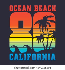 California 80 surf typography, t-shirt graphics, vectors