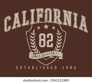 California 82 Vintage typography college varsity USA slogan print for graphic tee t shirt or sweatshirt - Vector