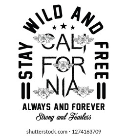California always and forever slogan typography, t-shirt graphics, vectors