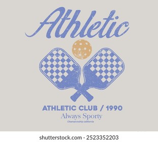 Arte do departamento atlético da Califórnia. Pickleball esporte clube vetor t-shirt design. Logo do esporte. Liga de Tennis.