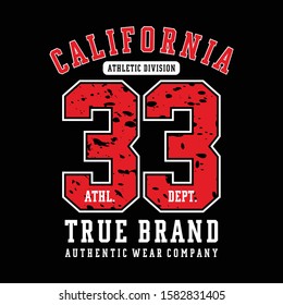 California athletic division typography t shirt graphic vector illustration