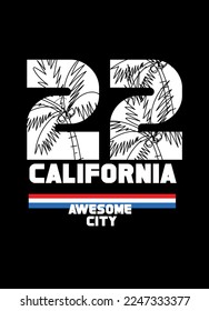 california awesome city,t-shirt design street wear vector