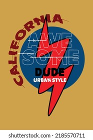 california awesome dude,t-shirt design fashion vector thunderbolt