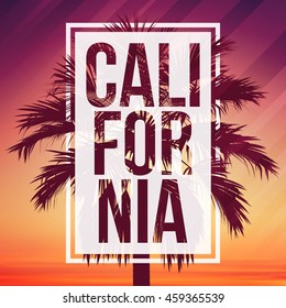 California background with palm and frame. Vector background for banner, poster, flyer, card, postcard, cover, brochure.