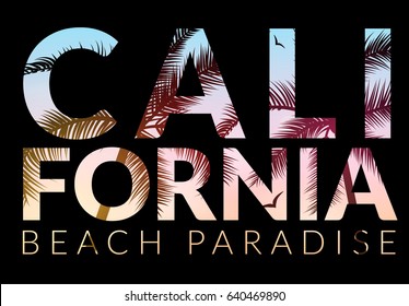 California Hintergrund mit Palmen. Vektorhintergrund Strand. Tropisches Sommerbannerdesign. Paradise Plakatvorlage Illustration.