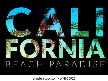 California background with palm. Vector background beach. Summer tropical banner design. Paradise poster template illustration.