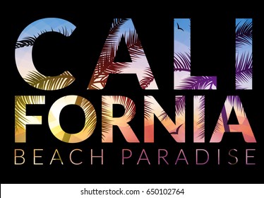 California Background With Palm. Vector Background Beach. Summer Tropical Banner Design. Paradise Poster Template Illustration.