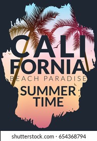 California background with palm. Vector background beach. Summer tropical banner design. Paradise poster template illustration.