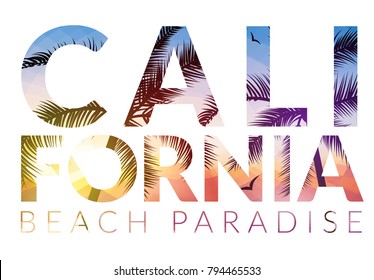 California background with palm. Vector background beach. Summer tropical banner design. Paradise poster template illustration.