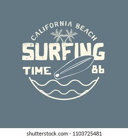 CALIFORNIA BADGE. Design fashion apparel on light background. T shirt graphic vintage vector illustration label logo template.