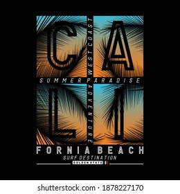 California Beach Destination Images Typography Graphic T shirt Stock Vector