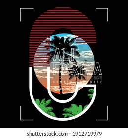 California Beach Destination Nature Images Graphic T shirt Stock Vector Illustration Design