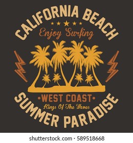 California Palm Surf Typography Tshirt Graphics Stock Vector (Royalty ...