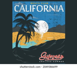 Imagen gráfica vectorial de arte moderno de la playa de California para prendas de vestir, afiches, pegatinas y otros. Diseño artístico de las vibraciones de verano.