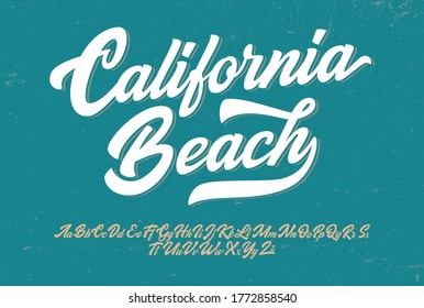 "California Beach". Original Brush Script Font. Retro Typeface. Vector Illustration.