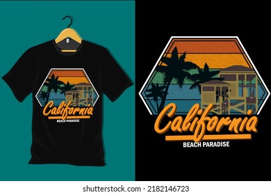 California Beach Paradise Retro Vintage T Shirt Design