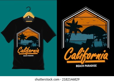 California Beach Paradise Retro Vintage T Shirt Design