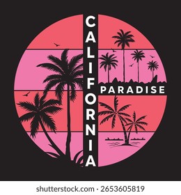 California Beach Paradise. sunshine vibes arte. Projeto gráfico de impressão Sunshine paraíso. Design de clube de surfe.