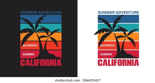 California beach side stylish t-shirt and apparel trendy design, palm tree, typography, vector