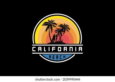 California beach, silhouette retro vintage style