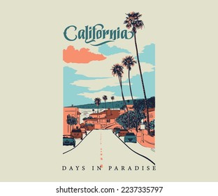 california beach street vector illustration for summer print design 