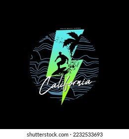 california beach stylish t-shirt and apparel trendy design with palm trees silhouettes, typography, print, vector illustration. Global swatches.
