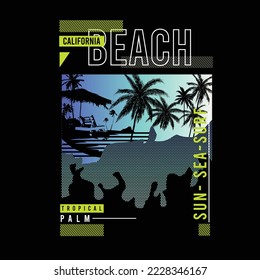 California Beach summer graphics palm tree tropical scenery gradient beach poster lettering text graphic design Poster vector  print for t shirt template