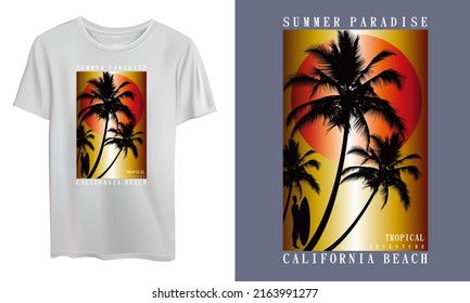 California Beach Summer Paradise Nature Images Stylish T shirt Design Vector Illustration Art
