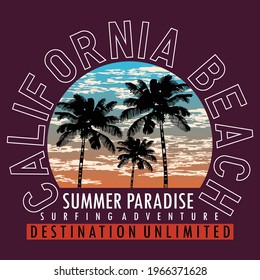 California Beach Summer Paradise    Stylish Nature Images Stylish Graphic T Shirt Stock Vector Illustration Design