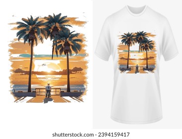 California beach , sunset beach, stylish t-shirt trendy apparel, print