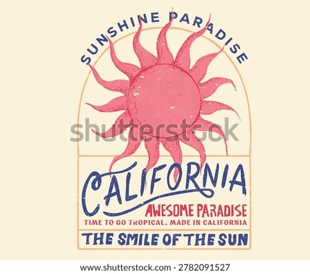 California beach sunshine artwork. Summer good vibes vector graphic design for apparel, stickers, posters, background and others.