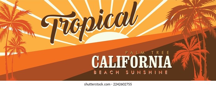 California Beach Sunshine Tropical palm tree Banner Design template flyer card design web design vector graphic  wallpaper