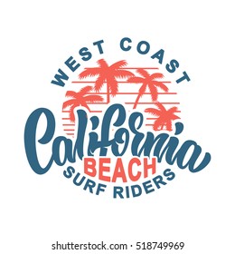 Ilustración vectorial de los navegadores de playa de California. Gráficos de camiseta.