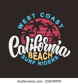California beach surf riders vector illustration. T-shirt graphics.