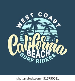 California beach surf riders vector illustration. T-shirt graphics.