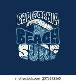California Beach surf Typography wave illustration t shirt graphic