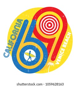 California beach, surfer poster or t-shirt graphics. Vector illustration
