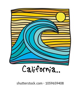 California beach, surfer poster or t-shirt graphics. Vector illustration