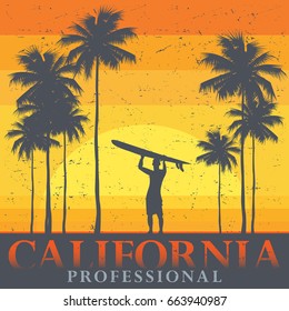 California Beach, Surfer Poster. Vector Illustration