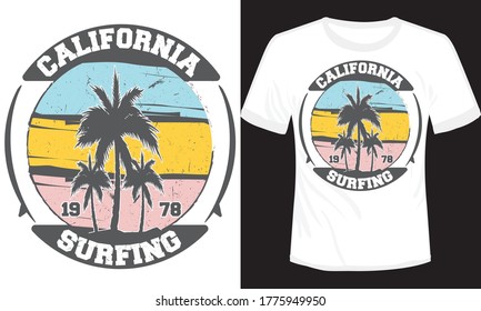California Beach Surfing Adventure White Tshirt Stock Vector (Royalty ...