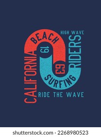 California Beach Surfing Riders Typography summer lettering text design for t shirt print vector