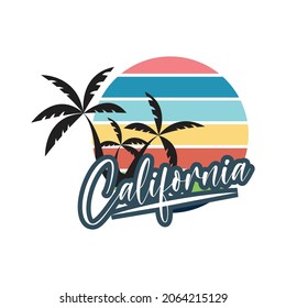 California beach t shirt design,  sunset, circle, palm tree