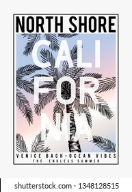 California beach text with palm trees vector illustrations. For t-shirt prints and other uses.