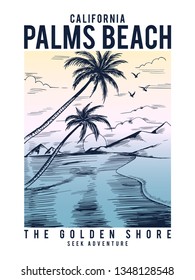 California beach text with palm trees vector illustrations. For t-shirt prints and other uses.